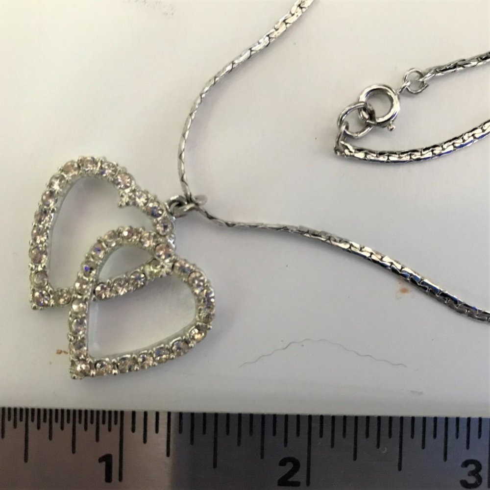 Interlocking Double Rhinestone Hearts Pendant - image 2